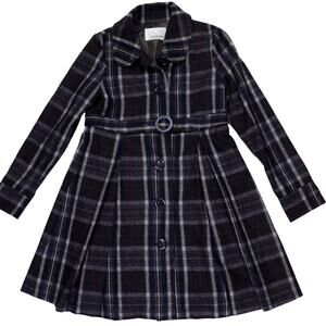 Olive des Olive plaid princess coat jacket Japan pleated belted wool trench sz S